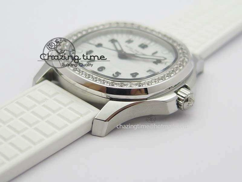 Aquanaut SS 35mm Best Editon White Dial Diamond Bezel On White Rubber Strap Ronda Quartz HighQuality 9078
