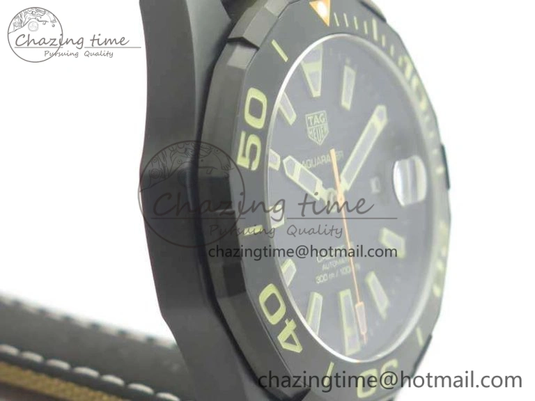 Aquaracer Calibre 43mm DLC V6F Best Edition Black Textured Dial Ceramic Bezel On Nylon Strap A Popular 9684