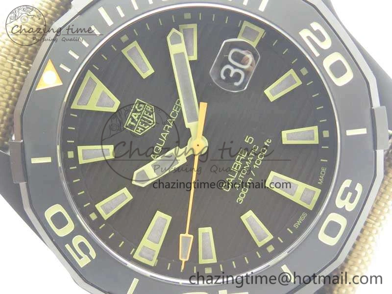 Aquaracer Calibre 43mm DLC V6F Best Edition Black Textured Dial Ceramic Bezel On Nylon Strap A Popular 9684