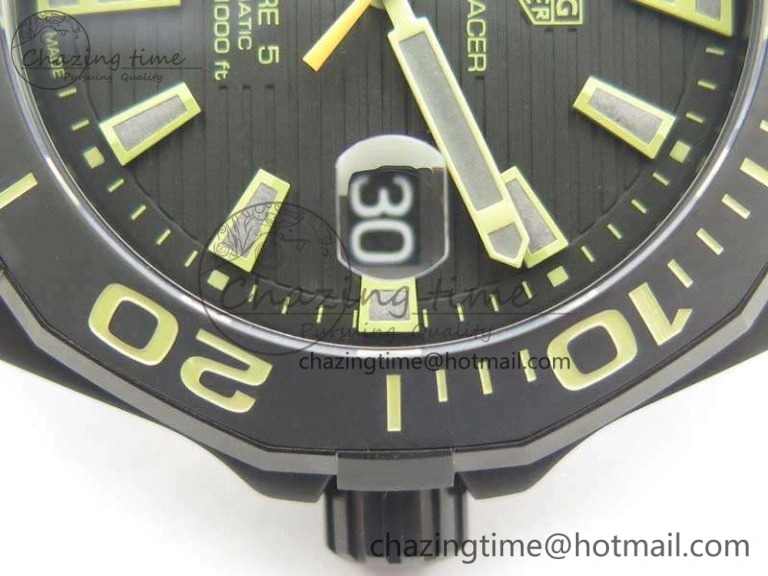 Aquaracer Calibre 43mm DLC V6F Best Edition Black Textured Dial Ceramic Bezel On Nylon Strap A Popular 9684