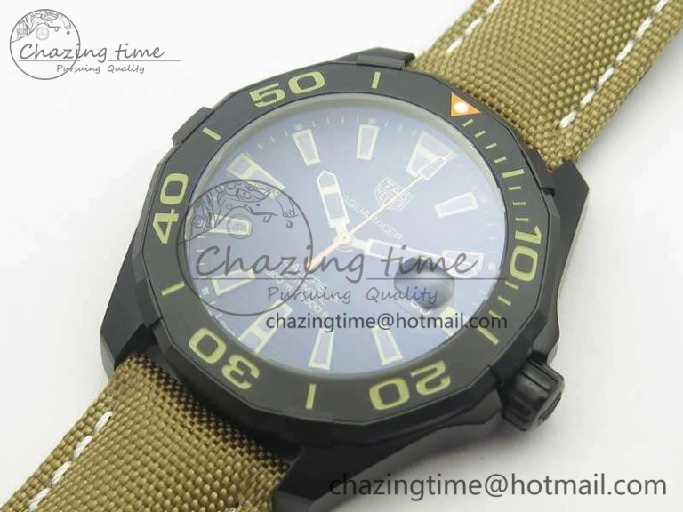 Aquaracer Calibre 43mm DLC V6F Best Edition Black Textured Dial Ceramic Bezel On Nylon Strap A Popular 9684