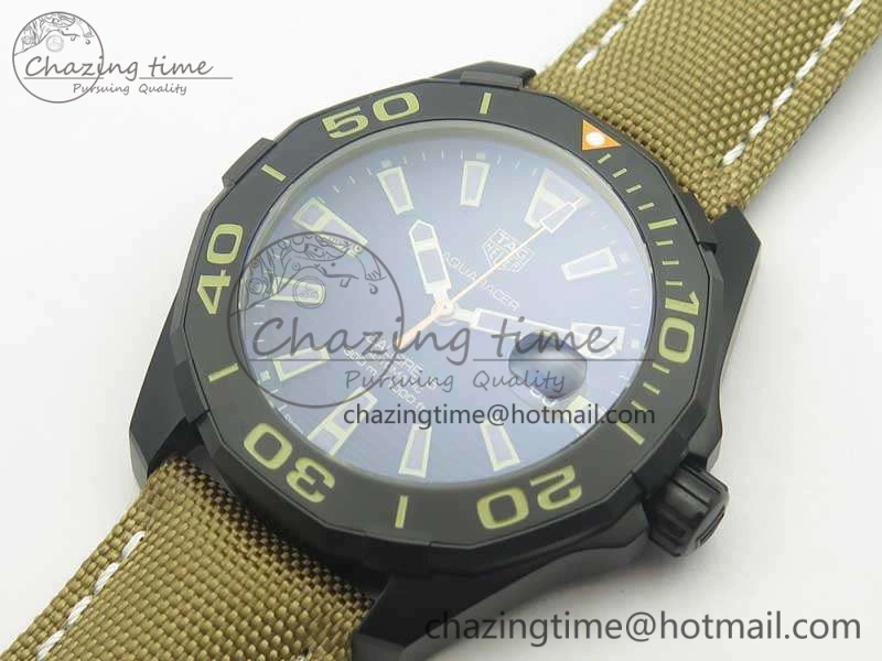Aquaracer Calibre 43mm DLC V6F Best Edition Black Textured Dial Ceramic Bezel On Nylon Strap A Popular 9684