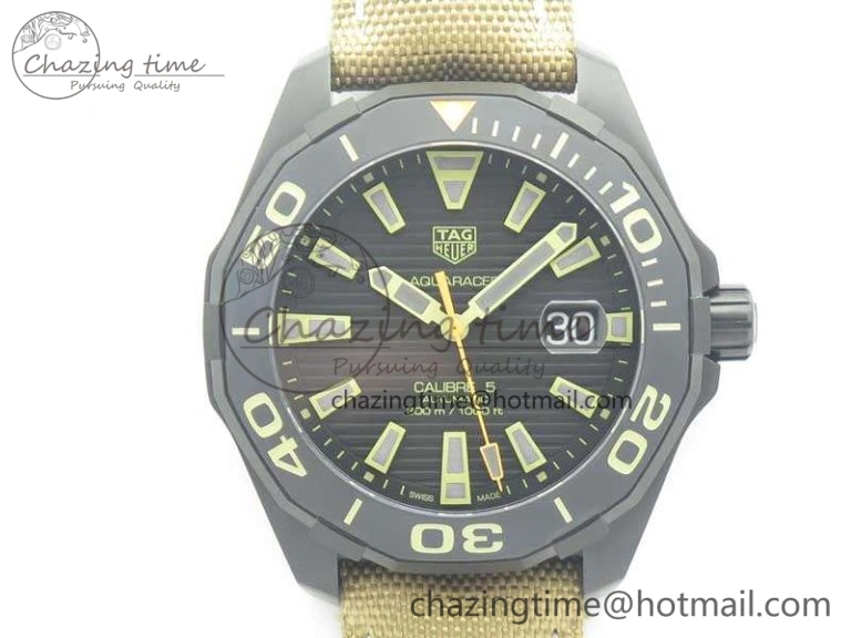 Aquaracer Calibre 43mm DLC V6F Best Edition Black Textured Dial Ceramic Bezel On Nylon Strap A Popular 9684