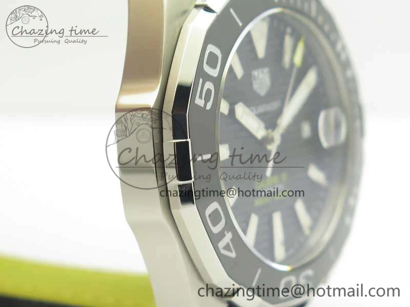 Aquaracer Calibre 43mm SS V6F Best Edition Black Textured Dial Ceramic Bezel On Nylon Strap A Sophisticated 9685