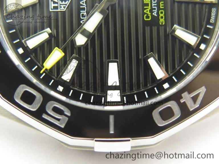 Aquaracer Calibre 43mm SS V6F Best Edition Black Textured Dial Ceramic Bezel On Nylon Strap A Sophisticated 9685