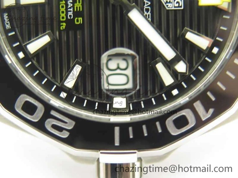 Aquaracer Calibre 43mm SS V6F Best Edition Black Textured Dial Ceramic Bezel On Nylon Strap A Sophisticated 9685