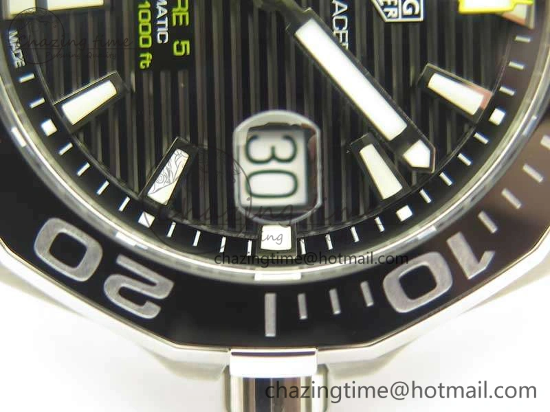 Aquaracer Calibre 43mm SS V6F Best Edition Black Textured Dial Ceramic Bezel On Nylon Strap A Sophisticated 9685