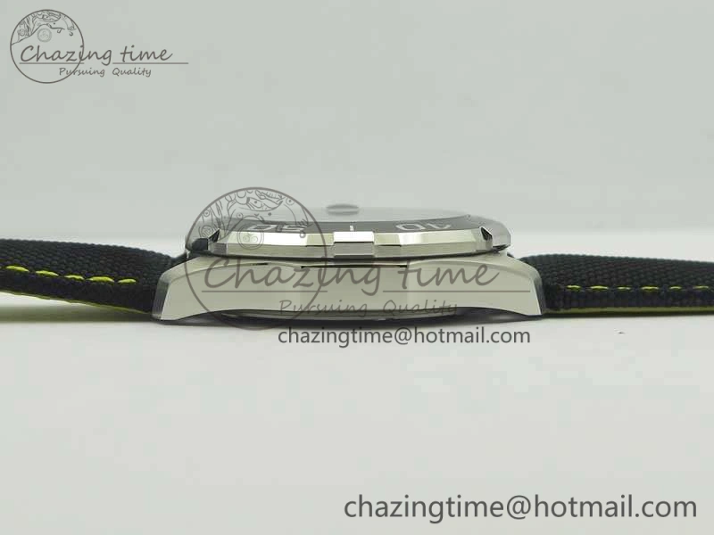 Aquaracer Calibre 43mm SS V6F Best Edition Black Textured Dial Ceramic Bezel On Nylon Strap A Sophisticated 9685