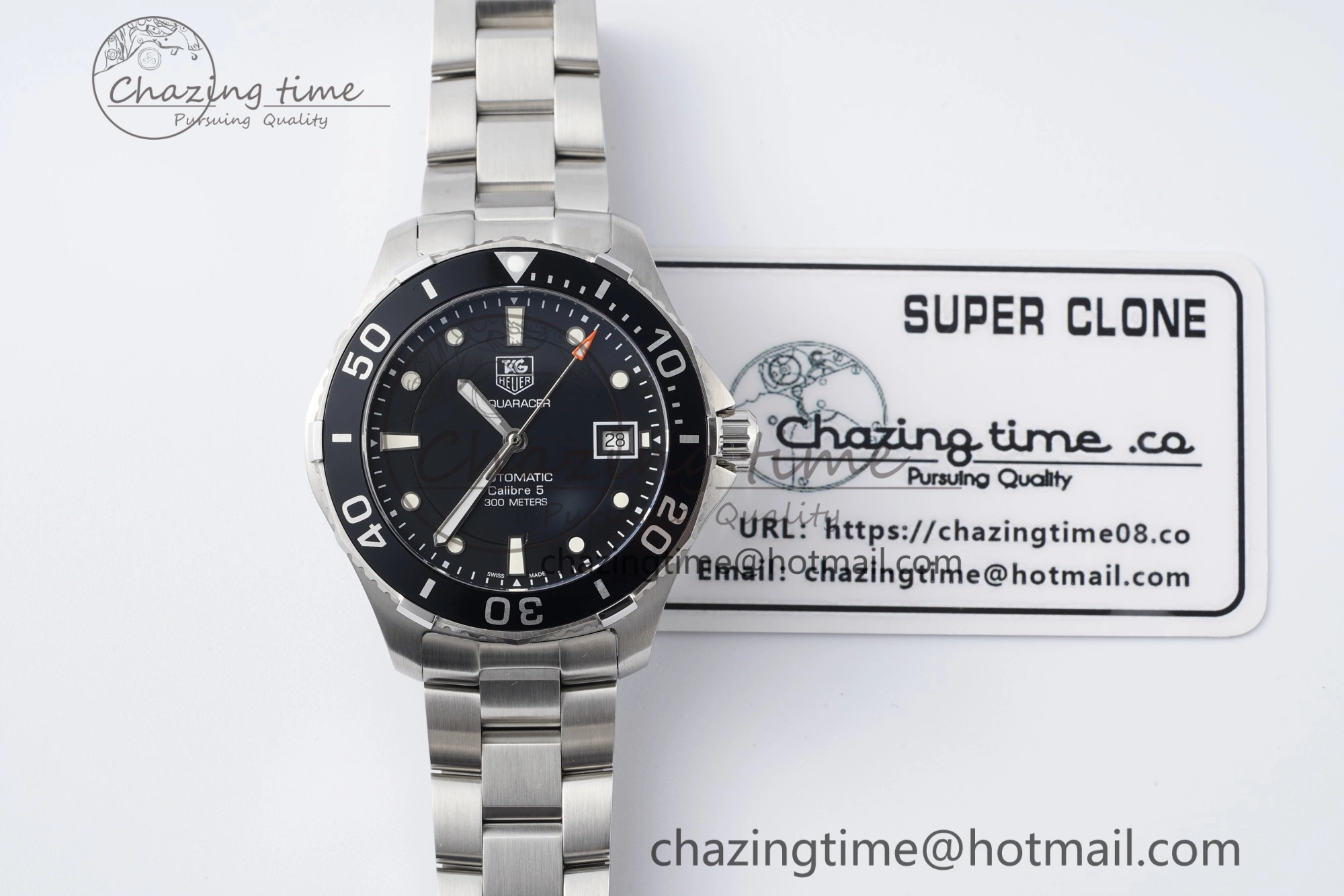 Seasonal Aquaracer Calibre 5 41.5mm TARF 1:1 Best Edition Black Dial Black Bezel on SS Bracelet SW 9661