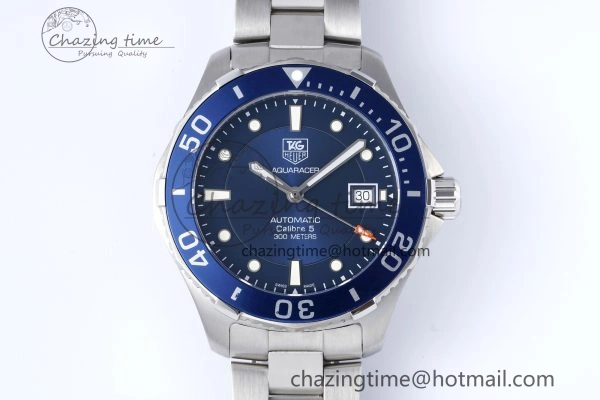 Aquaracer Calibre 5 41.5mm TARF 1:1 Best Edition Blue Dial Blue Bezel on SS Bracelet SW WaterResistant 9662