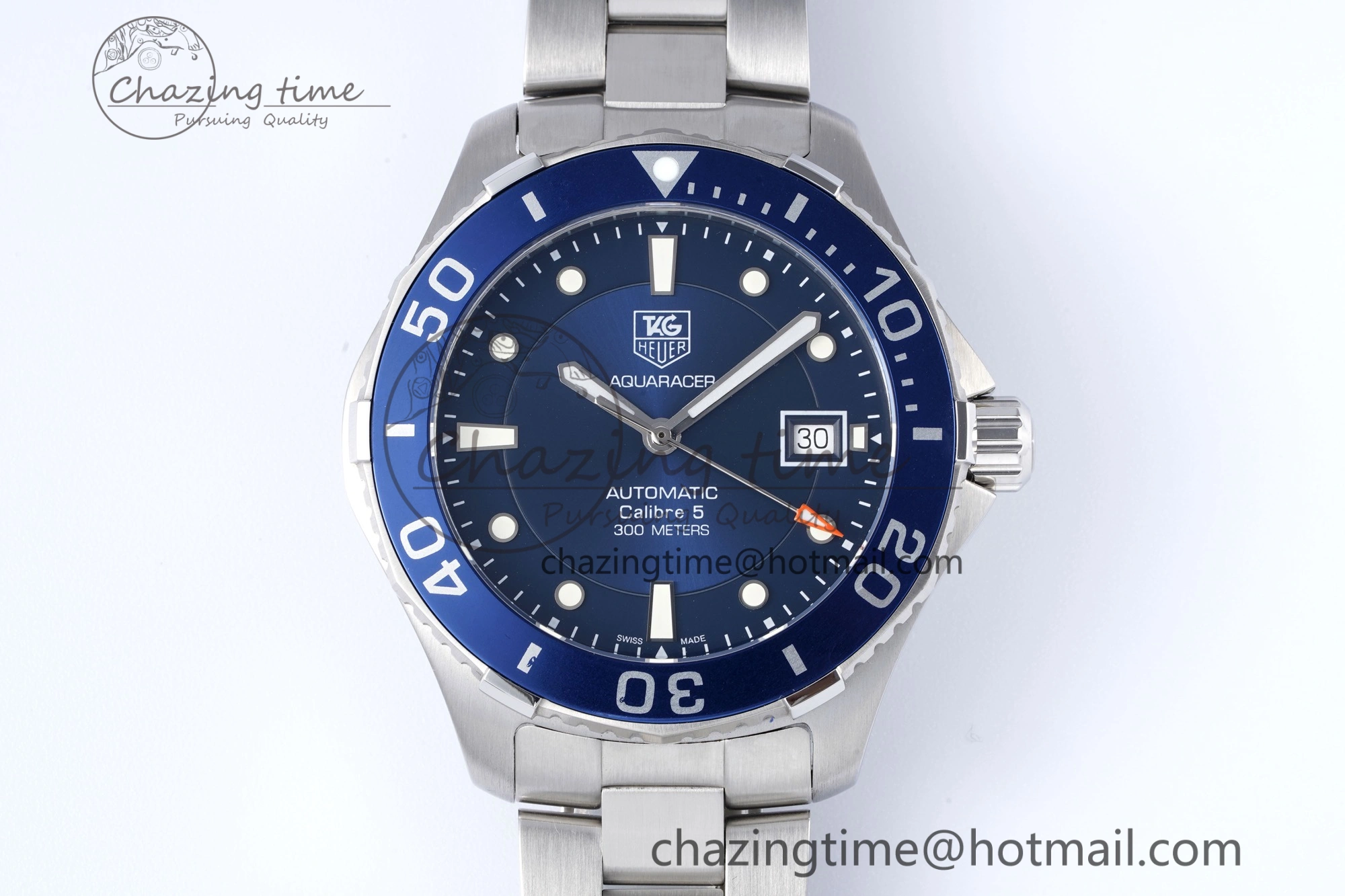 Aquaracer Calibre 5 41.5mm TARF 1:1 Best Edition Blue Dial Blue Bezel on SS Bracelet SW WaterResistant 9662