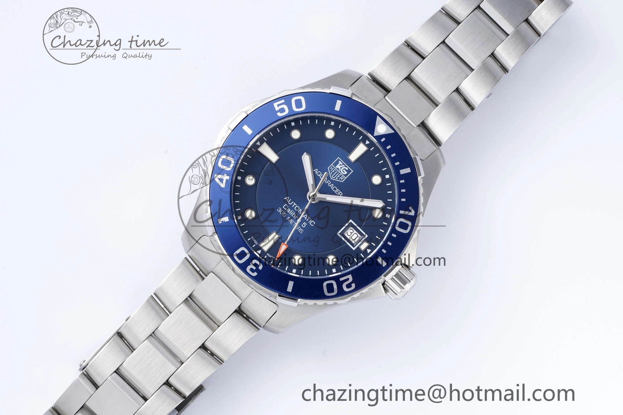 Aquaracer Calibre 5 41.5mm TARF 1:1 Best Edition Blue Dial Blue Bezel on SS Bracelet SW WaterResistant 9662