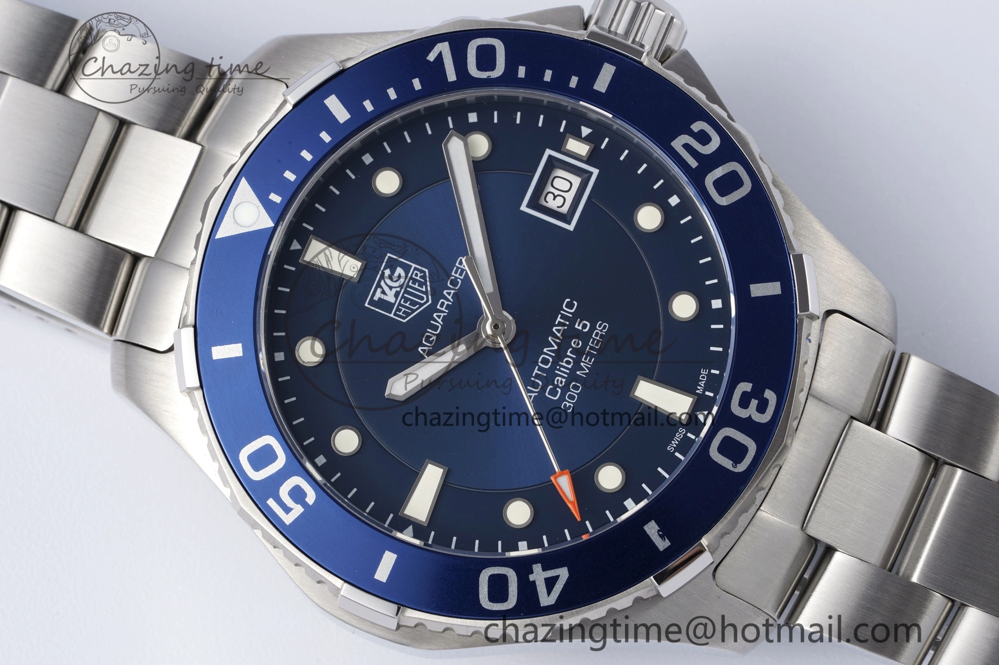 Aquaracer Calibre 5 41.5mm TARF 1:1 Best Edition Blue Dial Blue Bezel on SS Bracelet SW WaterResistant 9662