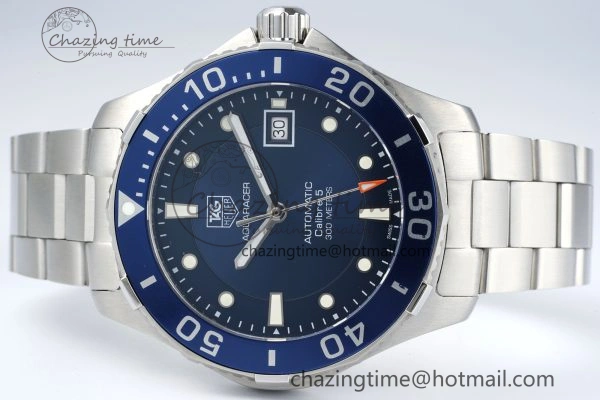 Aquaracer Calibre 5 41.5mm TARF 1:1 Best Edition Blue Dial Blue Bezel on SS Bracelet SW WaterResistant 9662