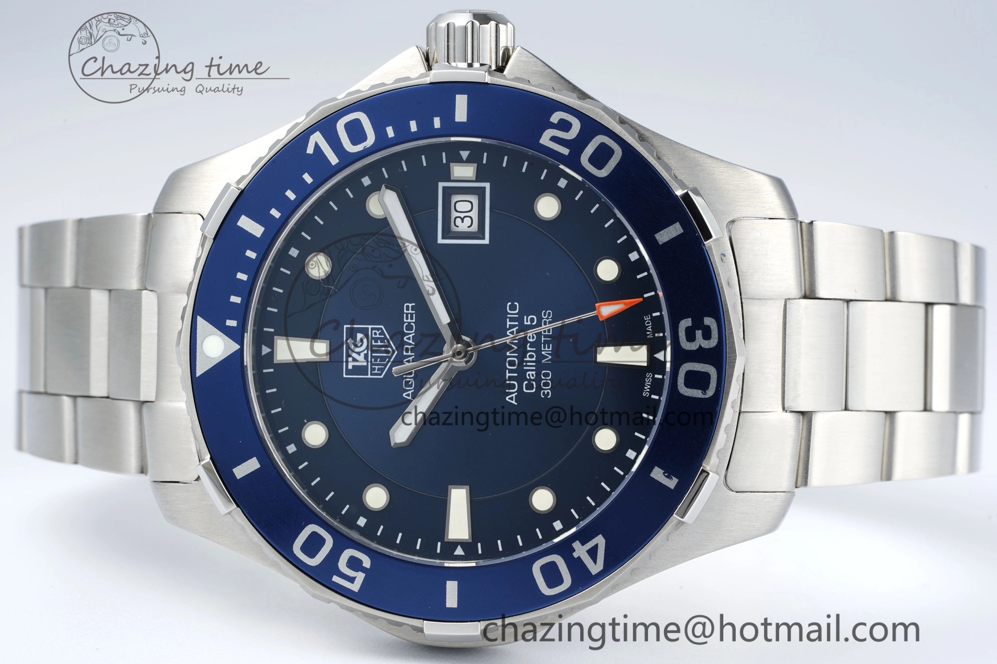 Aquaracer Calibre 5 41.5mm TARF 1:1 Best Edition Blue Dial Blue Bezel on SS Bracelet SW WaterResistant 9662
