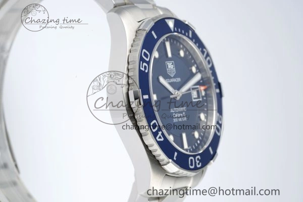 Aquaracer Calibre 5 41.5mm TARF 1:1 Best Edition Blue Dial Blue Bezel on SS Bracelet SW WaterResistant 9662