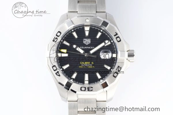 Aquaracer Calibre 5 44mm TARF 1:1 Best Edition Black Dial SS Bezel on SS Bracelet SW GoAnywhere 9658