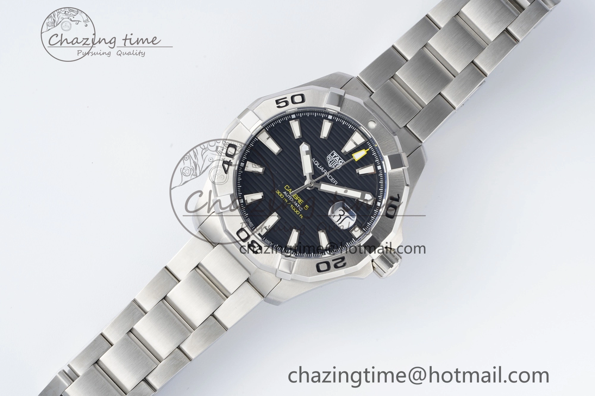 Aquaracer Calibre 5 44mm TARF 1:1 Best Edition Black Dial SS Bezel on SS Bracelet SW GoAnywhere 9658