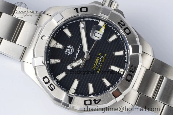 Aquaracer Calibre 5 44mm TARF 1:1 Best Edition Black Dial SS Bezel on SS Bracelet SW GoAnywhere 9658