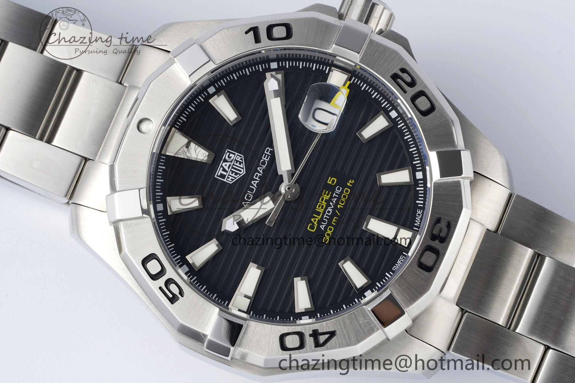 Aquaracer Calibre 5 44mm TARF 1:1 Best Edition Black Dial SS Bezel on SS Bracelet SW GoAnywhere 9658