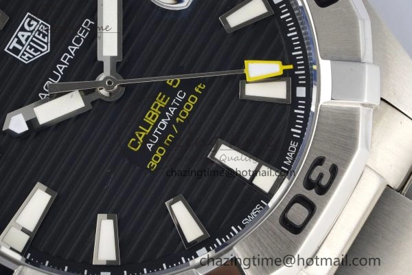 Aquaracer Calibre 5 44mm TARF 1:1 Best Edition Black Dial SS Bezel on SS Bracelet SW GoAnywhere 9658