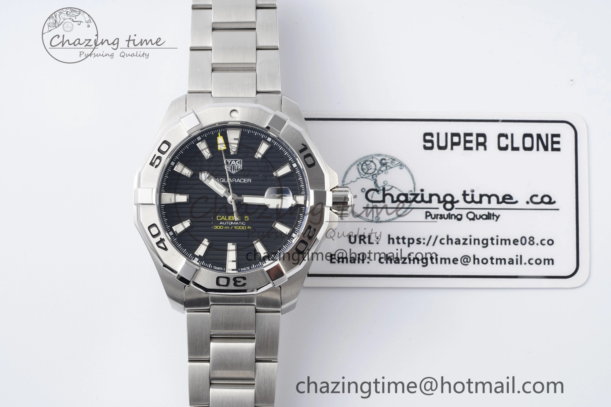 Aquaracer Calibre 5 44mm TARF 1:1 Best Edition Black Dial SS Bezel on SS Bracelet SW GoAnywhere 9658