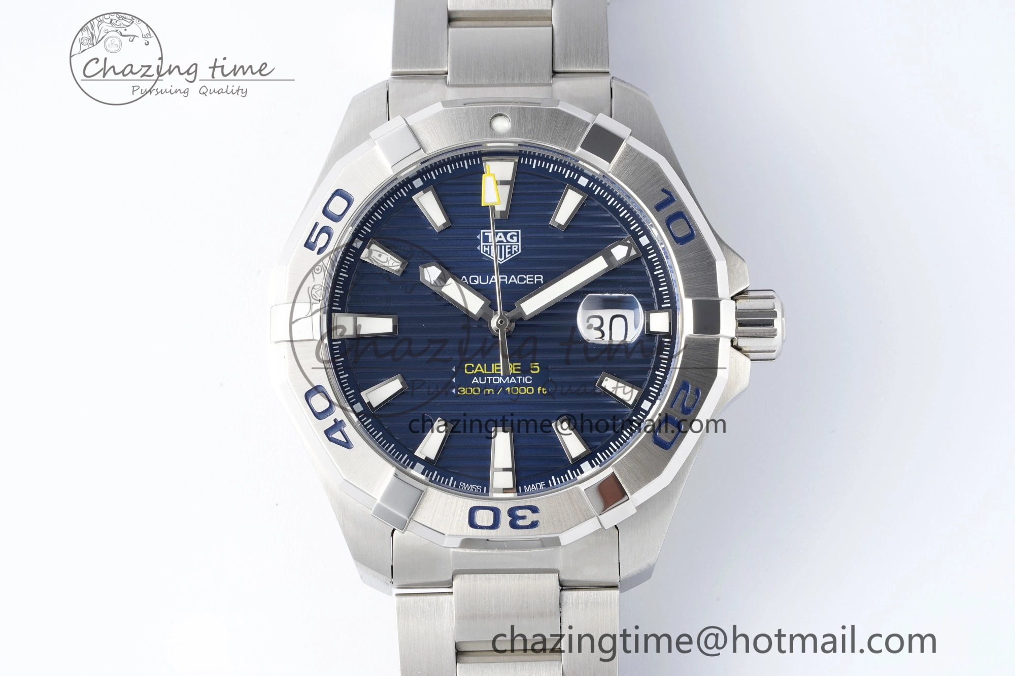 Aquaracer Calibre 5 44mm TARF 1:1 Best Edition Blue Dial SS Bezel on SS Bracelet SW Sophisticated 9659