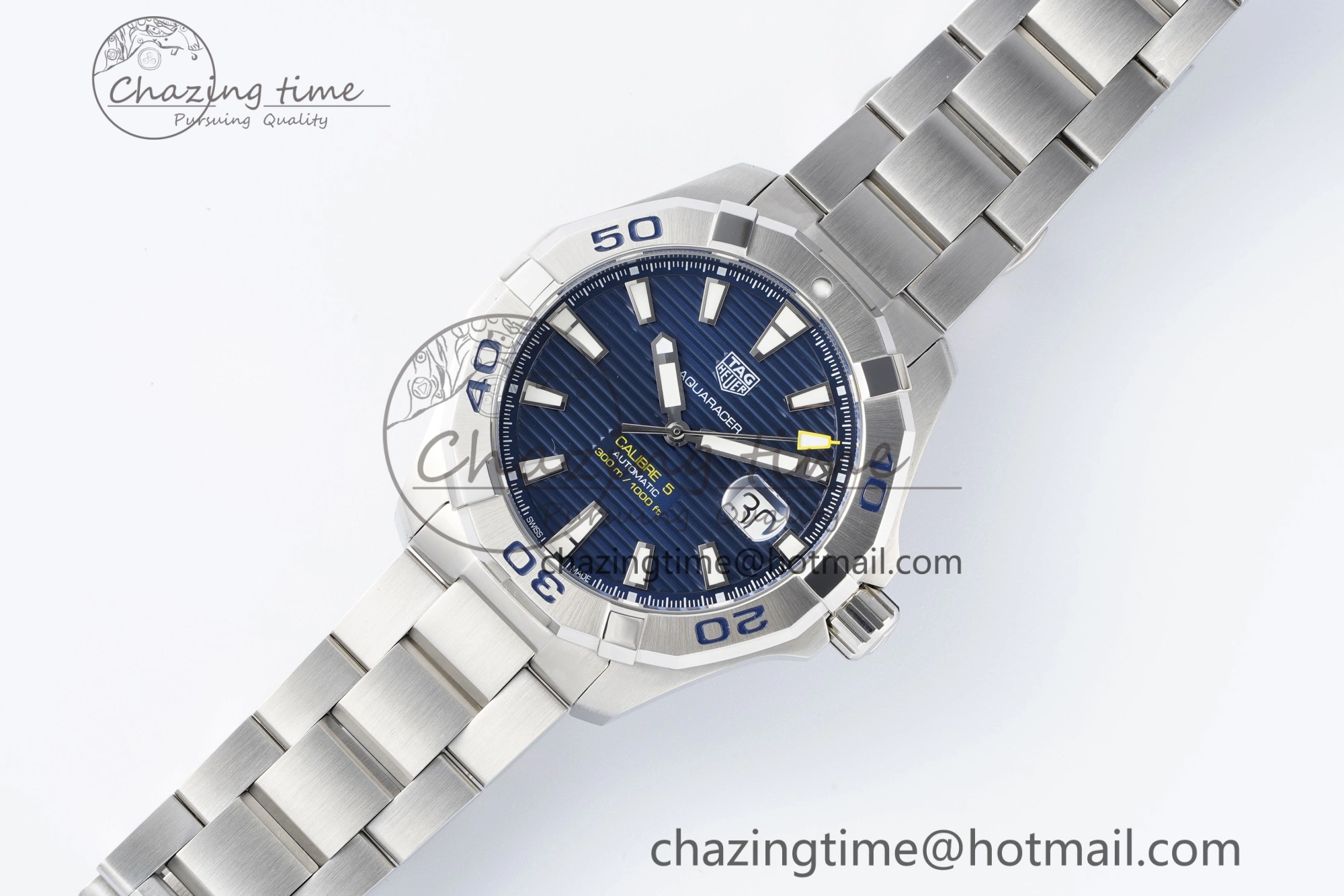 Aquaracer Calibre 5 44mm TARF 1:1 Best Edition Blue Dial SS Bezel on SS Bracelet SW Sophisticated 9659