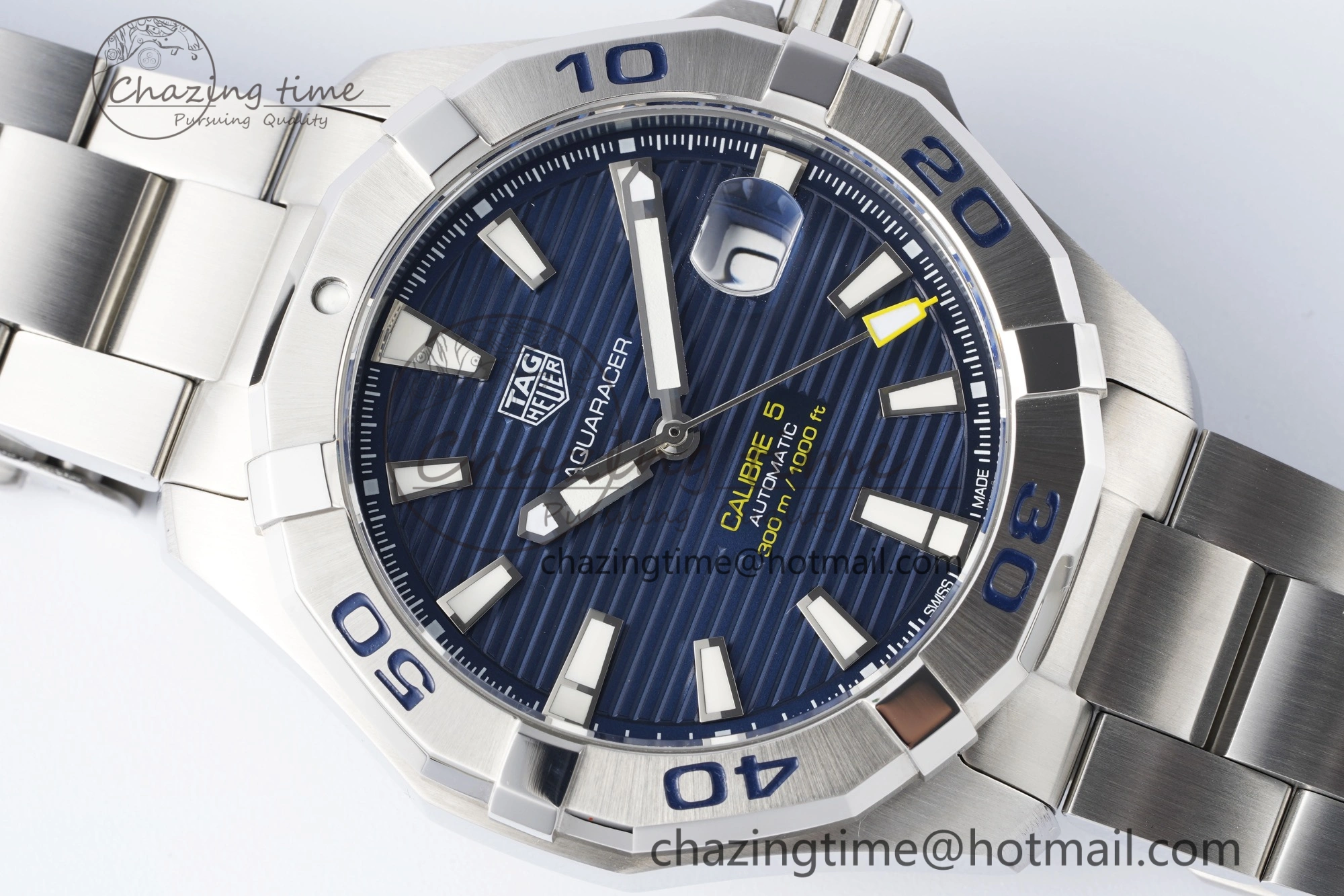 Aquaracer Calibre 5 44mm TARF 1:1 Best Edition Blue Dial SS Bezel on SS Bracelet SW Sophisticated 9659