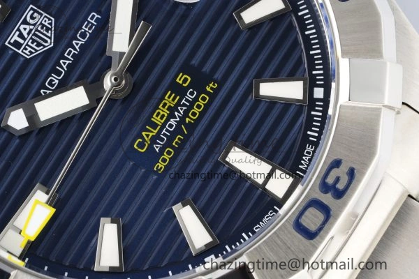 Aquaracer Calibre 5 44mm TARF 1:1 Best Edition Blue Dial SS Bezel on SS Bracelet SW Sophisticated 9659