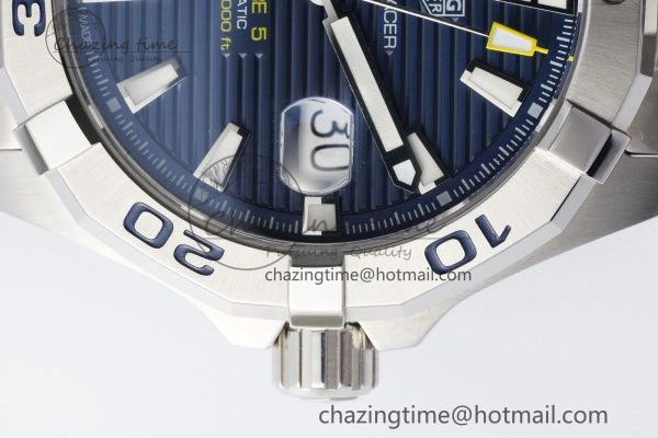 Aquaracer Calibre 5 44mm TARF 1:1 Best Edition Blue Dial SS Bezel on SS Bracelet SW Sophisticated 9659
