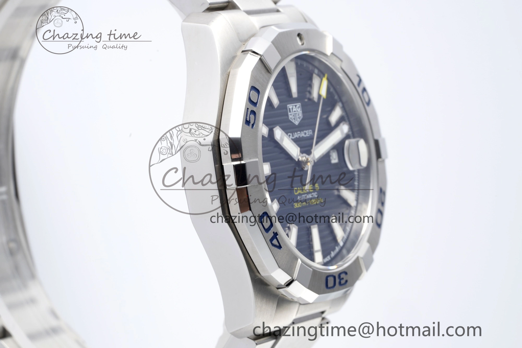 Aquaracer Calibre 5 44mm TARF 1:1 Best Edition Blue Dial SS Bezel on SS Bracelet SW Sophisticated 9659