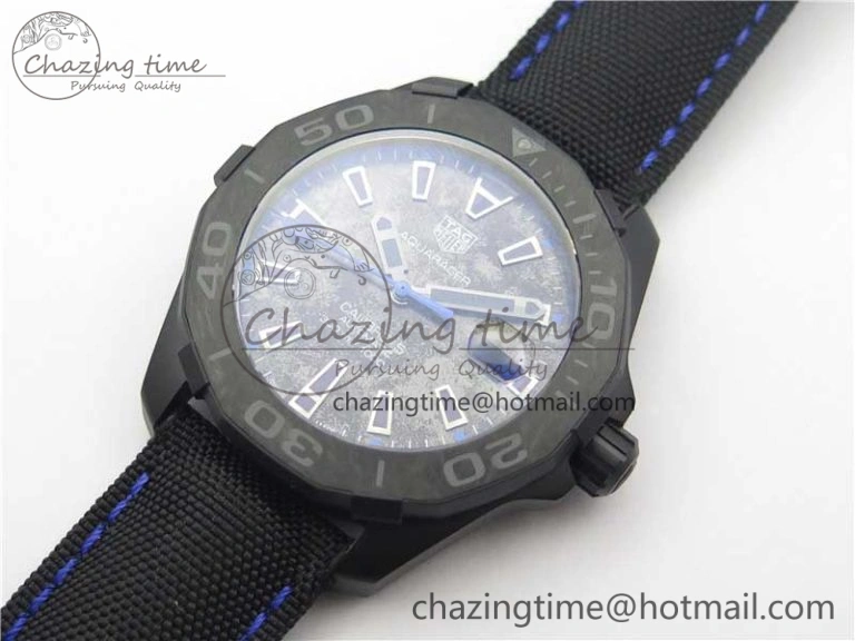 Aquaracer Calibre 5 Blue Carbon TBF 1:1 Best Edition Carbon Dial on Nylon Strap A Upgraded 9676
