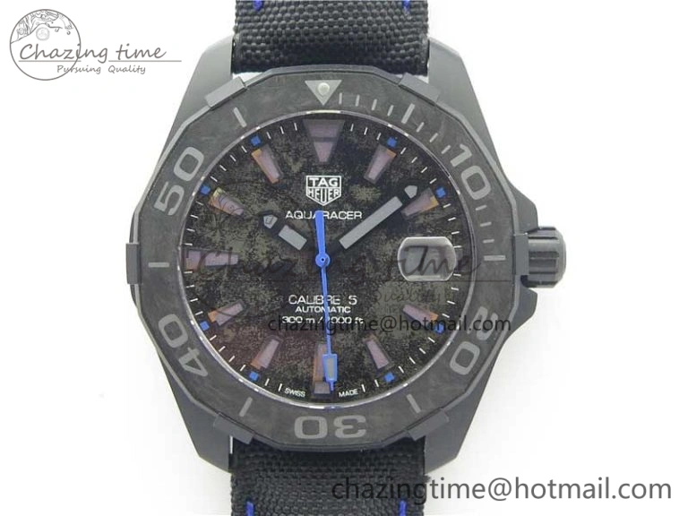 Aquaracer Calibre 5 Blue Carbon TBF 1:1 Best Edition Carbon Dial on Nylon Strap A Upgraded 9676