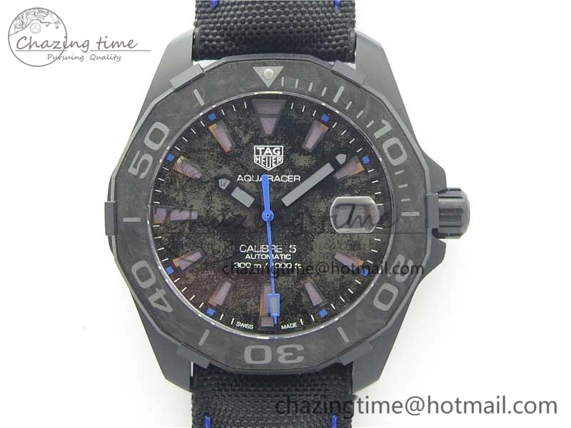 Aquaracer Calibre 5 Blue Carbon TBF 1:1 Best Edition Carbon Dial on Nylon Strap A Upgraded 9676