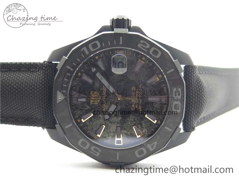 Aquaracer Calibre 5 Gold Carbon TBF 1:1 Best Edition Carbon Dial on Nylon Strap A Premium 9675