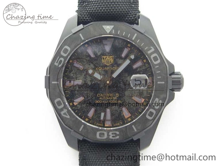 Aquaracer Calibre 5 Gold Carbon TBF 1:1 Best Edition Carbon Dial on Nylon Strap A Premium 9675