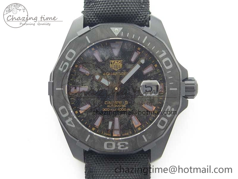 Aquaracer Calibre 5 Gold Carbon TBF 1:1 Best Edition Carbon Dial on Nylon Strap A Premium 9675
