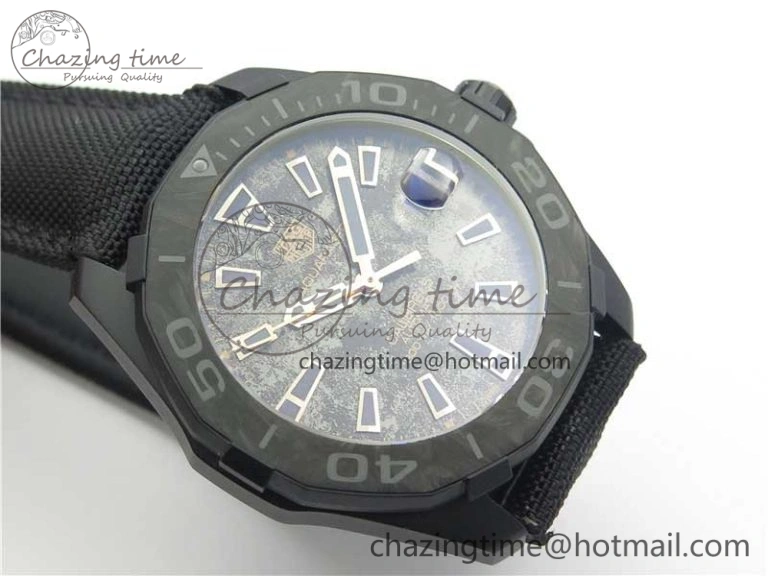 Aquaracer Calibre 5 Gold Carbon TBF 1:1 Best Edition Carbon Dial on Nylon Strap A Premium 9675