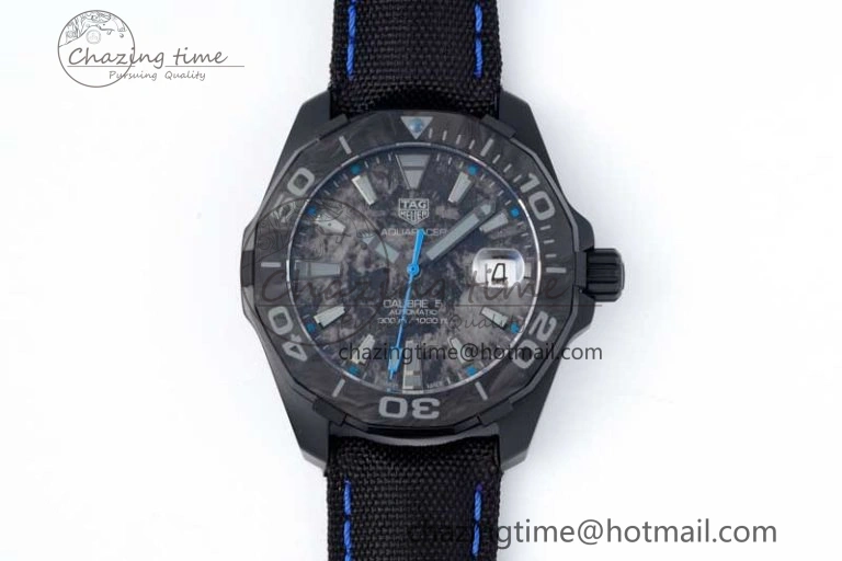 Reliable Aquaracer Calibre 5 PVD 41mm TARF 1:1 Best Edition Carbon Blue Dial on Black Nylon Strap SW 9655