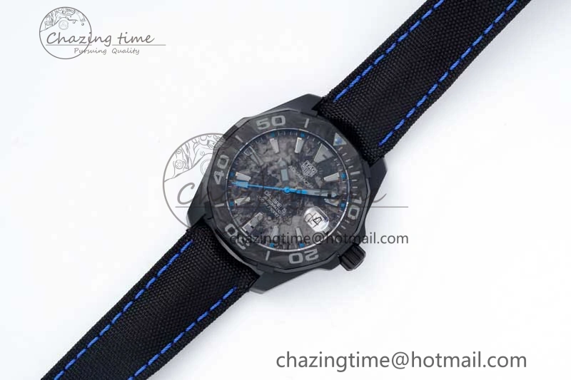 Reliable Aquaracer Calibre 5 PVD 41mm TARF 1:1 Best Edition Carbon Blue Dial on Black Nylon Strap SW 9655