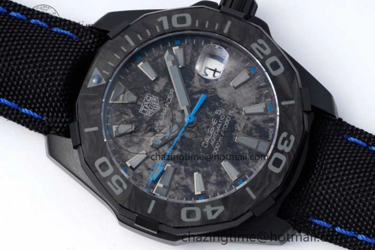 Reliable Aquaracer Calibre 5 PVD 41mm TARF 1:1 Best Edition Carbon Blue Dial on Black Nylon Strap SW 9655