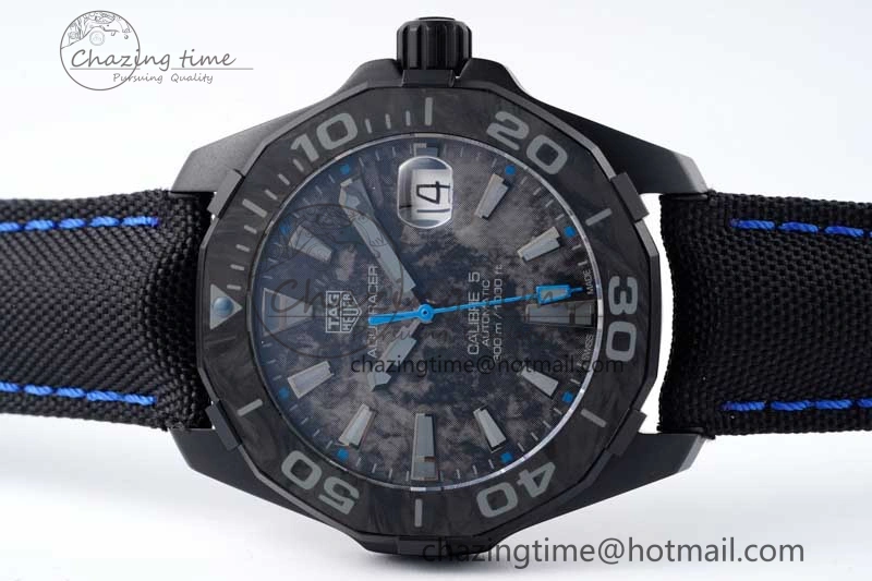 Reliable Aquaracer Calibre 5 PVD 41mm TARF 1:1 Best Edition Carbon Blue Dial on Black Nylon Strap SW 9655