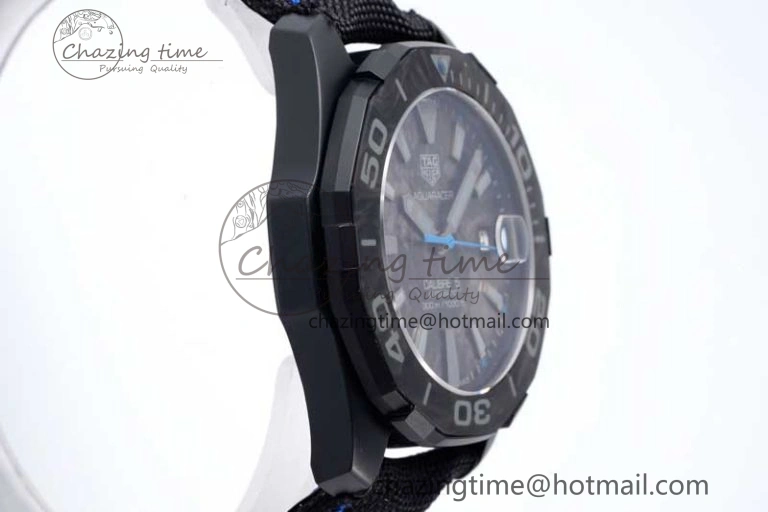 Reliable Aquaracer Calibre 5 PVD 41mm TARF 1:1 Best Edition Carbon Blue Dial on Black Nylon Strap SW 9655