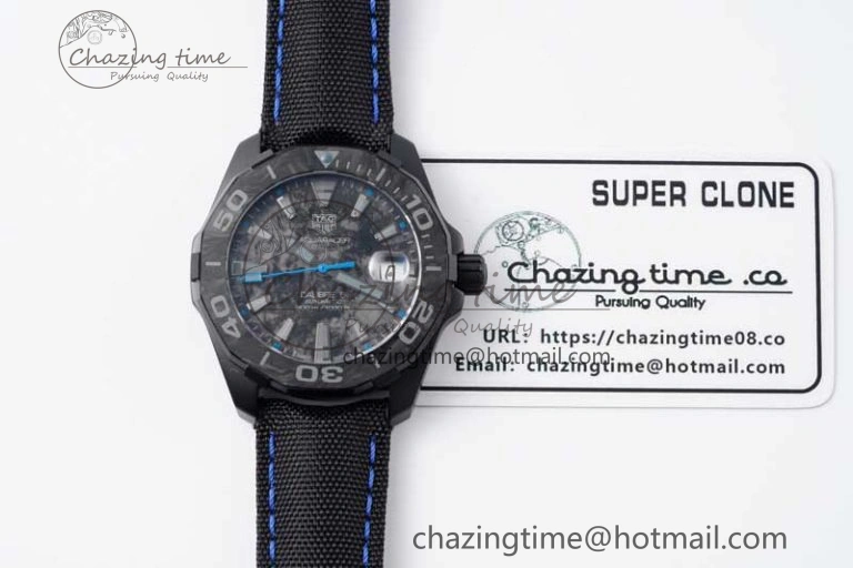 Reliable Aquaracer Calibre 5 PVD 41mm TARF 1:1 Best Edition Carbon Blue Dial on Black Nylon Strap SW 9655