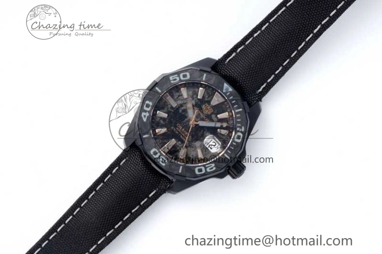 Aquaracer Calibre 5 PVD 41mm TARF 1:1 Best Edition Carbon RG Dial on Black Nylon Strap SW TechFriendly 9654