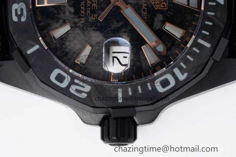 Aquaracer Calibre 5 PVD 41mm TARF 1:1 Best Edition Carbon RG Dial on Black Nylon Strap SW TechFriendly 9654