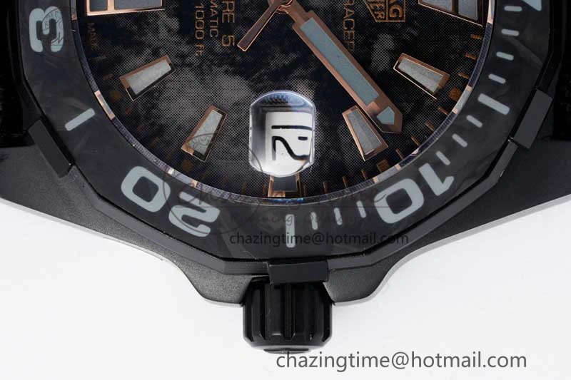 Aquaracer Calibre 5 PVD 41mm TARF 1:1 Best Edition Carbon RG Dial on Black Nylon Strap SW TechFriendly 9654