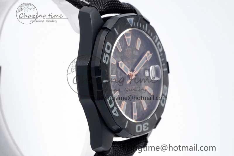 Aquaracer Calibre 5 PVD 41mm TARF 1:1 Best Edition Carbon RG Dial on Black Nylon Strap SW TechFriendly 9654