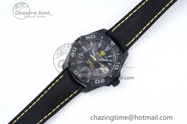 Thermal Aquaracer Calibre 5 PVD 41mm TARF 1:1 Best Edition Carbon Yellow Dial on Black Nylon Strap SW 9660